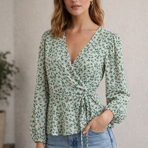 Ganni Tapioca Leaf Printed Blouse Long Sleeves 40 L